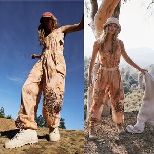Free People Floral Jumpsuit in Pink and Brown